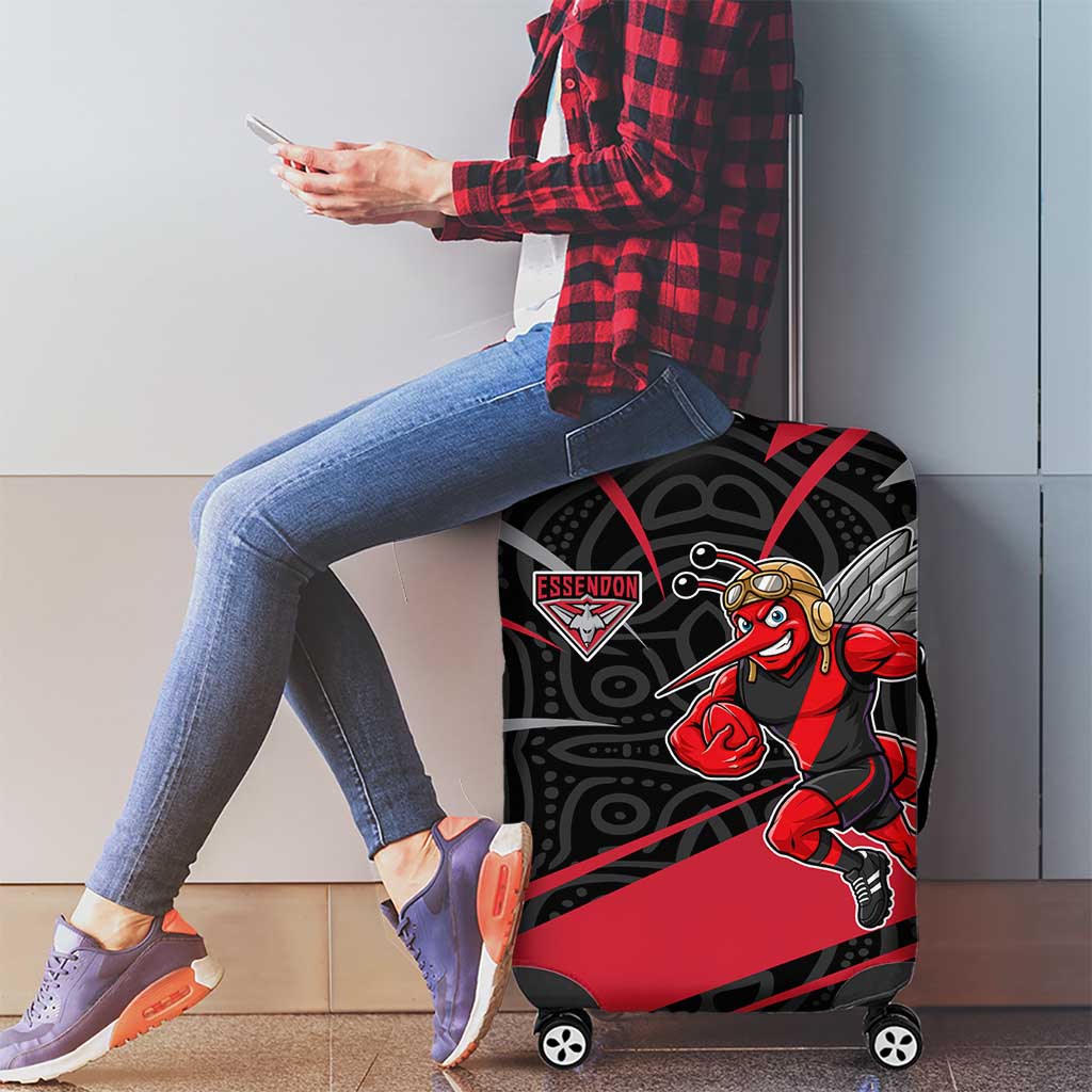 Essendon Bombers Australian Football Luggage Cover Skeeta Mascot With Indigenous Pattern Art