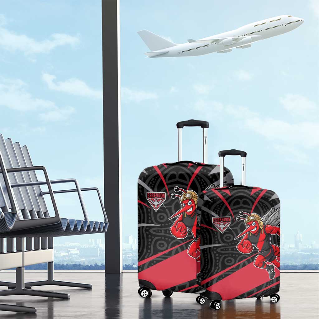 Essendon Bombers Australian Football Luggage Cover Skeeta Mascot With Indigenous Pattern Art