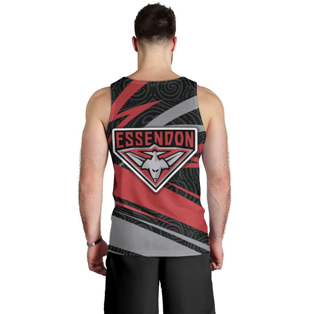 Essendon Bombers Australian Football Men Tank Top Skeeta Mascot With Indigenous Pattern Art