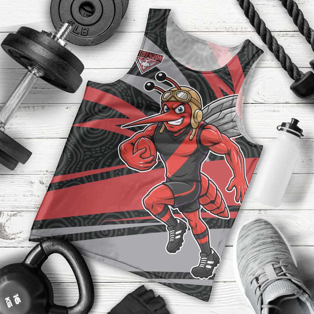 Essendon Bombers Australian Football Men Tank Top Skeeta Mascot With Indigenous Pattern Art