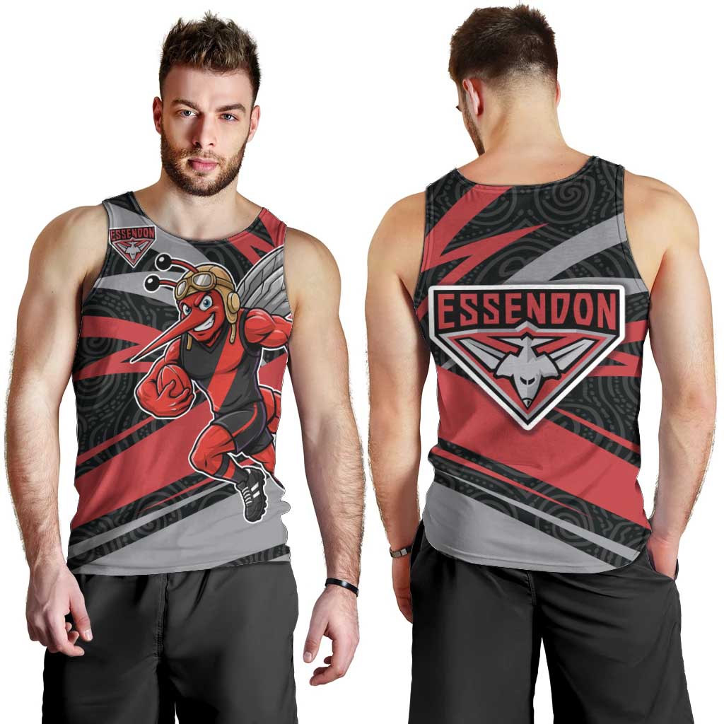Essendon Bombers Australian Football Men Tank Top Skeeta Mascot With Indigenous Pattern Art
