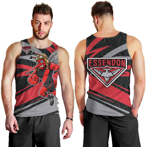 Essendon Bombers Australian Football Men Tank Top Skeeta Mascot With Indigenous Pattern Art
