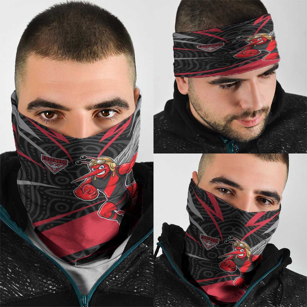 Essendon Bombers Australian Football Neck Gaiter Skeeta Mascot With Indigenous Pattern Art