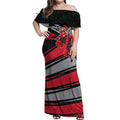 Essendon Bombers Australian Football Off Shoulder Maxi Dress Skeeta Mascot With Indigenous Pattern Art
