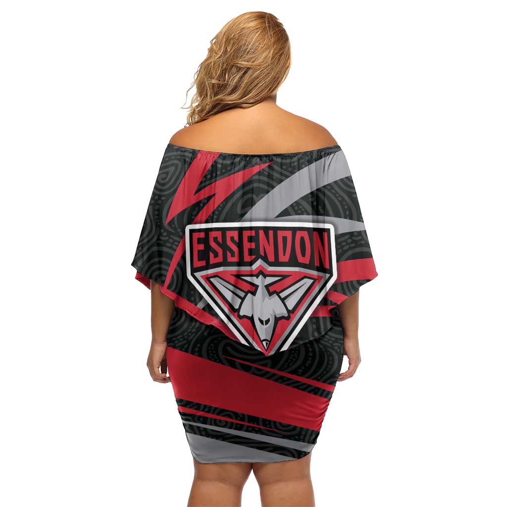Essendon Bombers Australian Football Off Shoulder Short Dress Skeeta Mascot With Indigenous Pattern Art