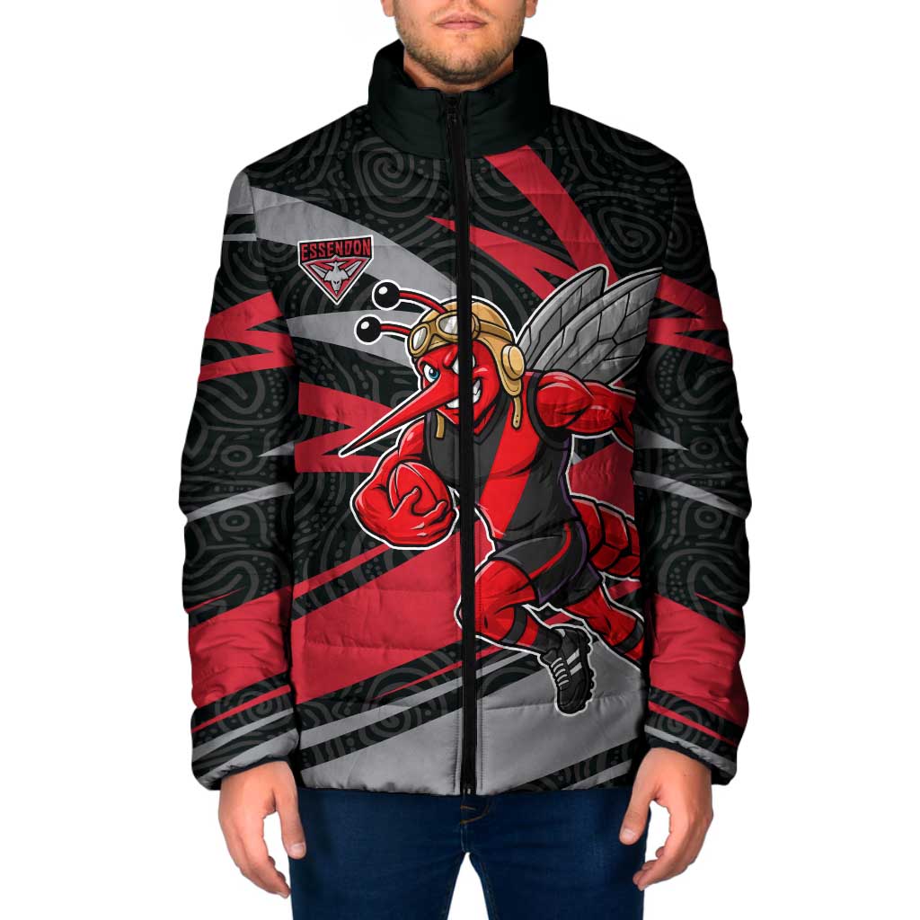 Essendon Bombers Australian Football Padded Jacket Skeeta Mascot With Indigenous Pattern Art
