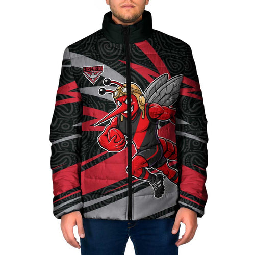 Essendon Bombers Australian Football Padded Jacket Skeeta Mascot With Indigenous Pattern Art
