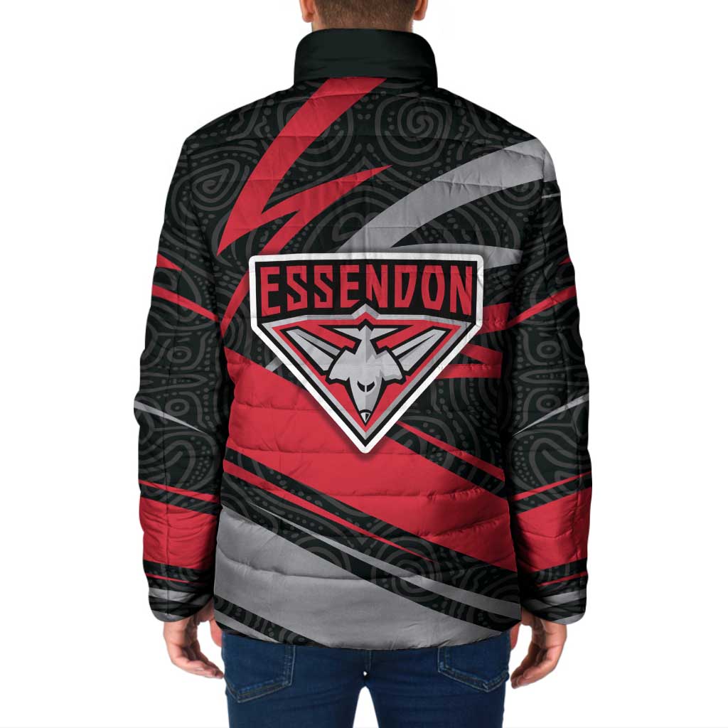 Essendon Bombers Australian Football Padded Jacket Skeeta Mascot With Indigenous Pattern Art