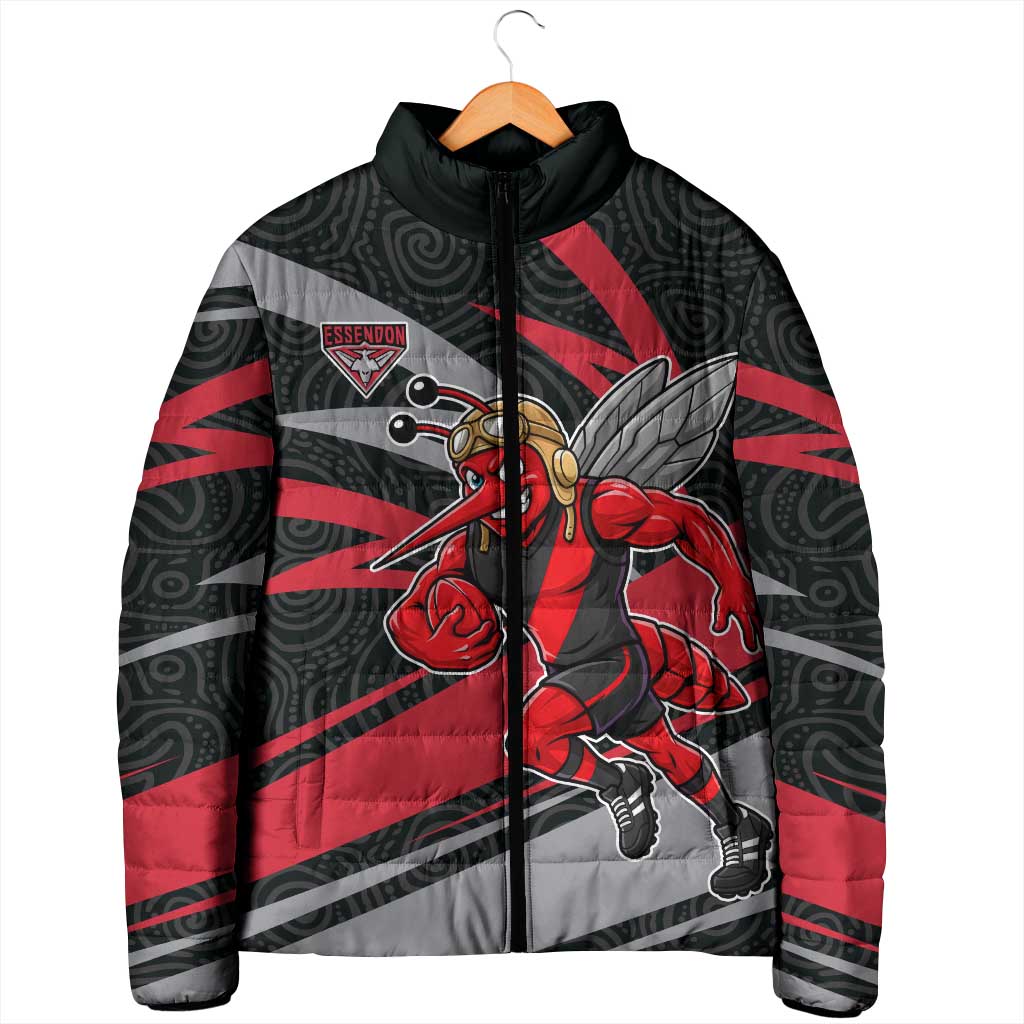 Essendon Bombers Australian Football Padded Jacket Skeeta Mascot With Indigenous Pattern Art
