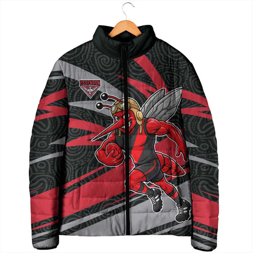 Essendon Bombers Australian Football Padded Jacket Skeeta Mascot With Indigenous Pattern Art