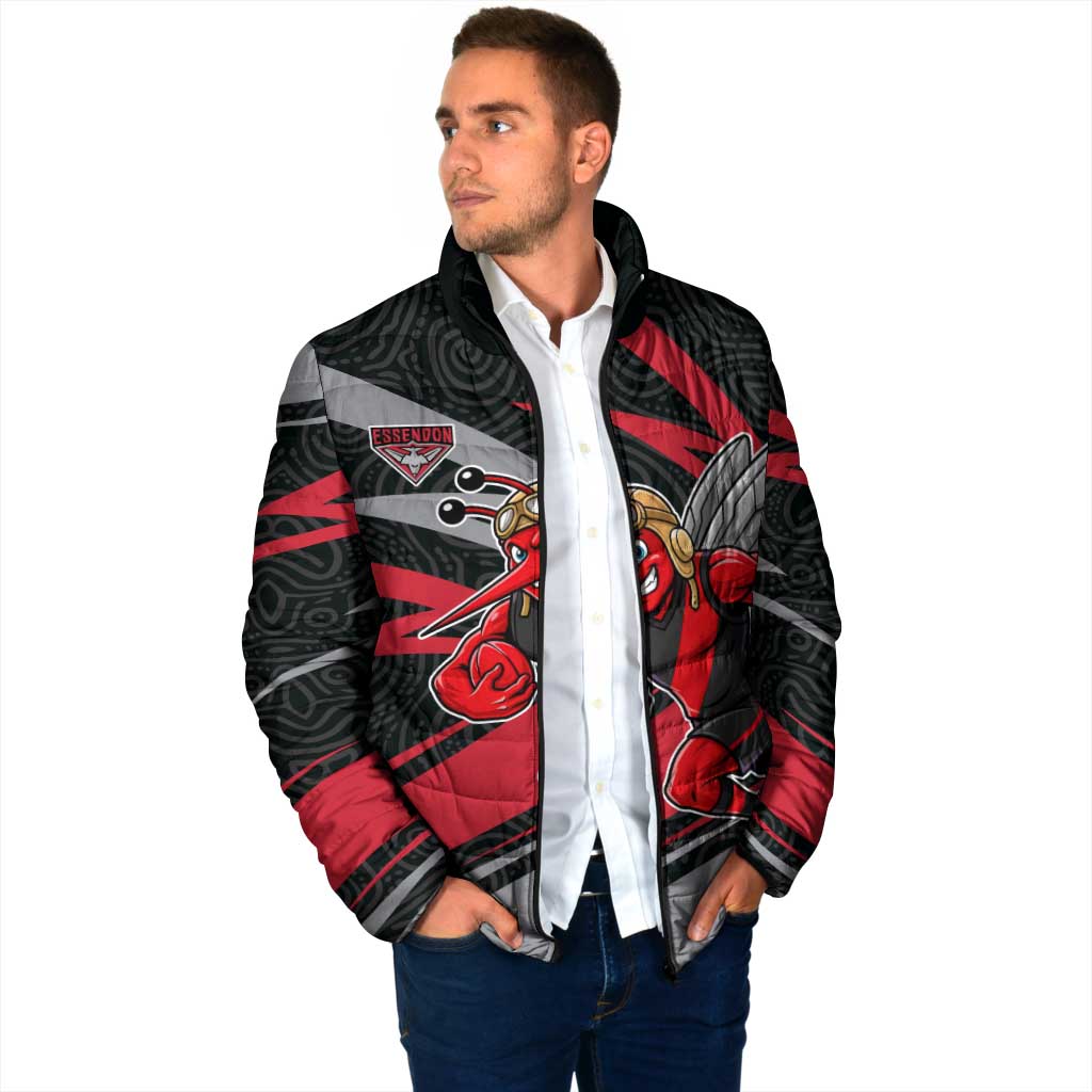 Essendon Bombers Australian Football Padded Jacket Skeeta Mascot With Indigenous Pattern Art