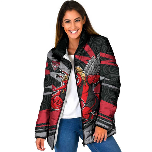 Essendon Bombers Australian Football Padded Jacket Skeeta Mascot With Indigenous Pattern Art