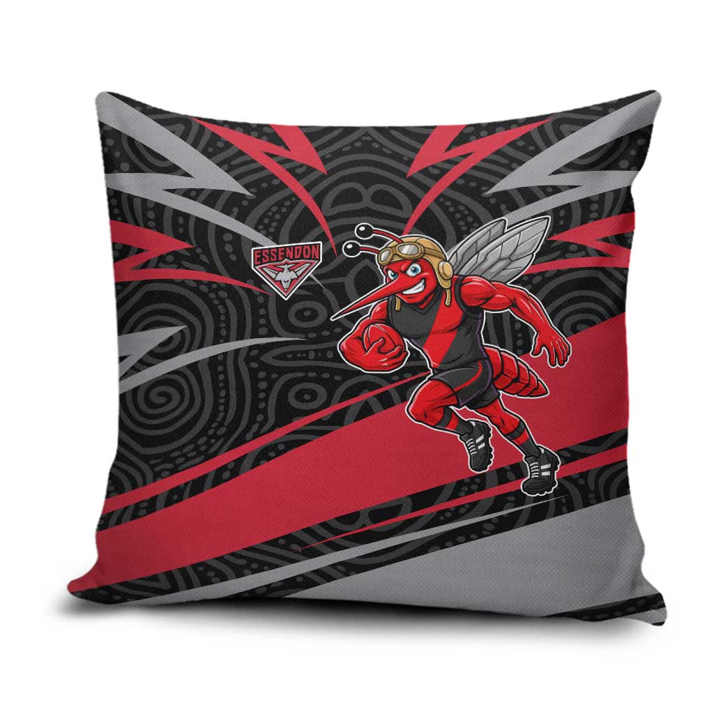 Essendon Bombers Australian Football Pillow Cover Skeeta Mascot With Indigenous Pattern Art