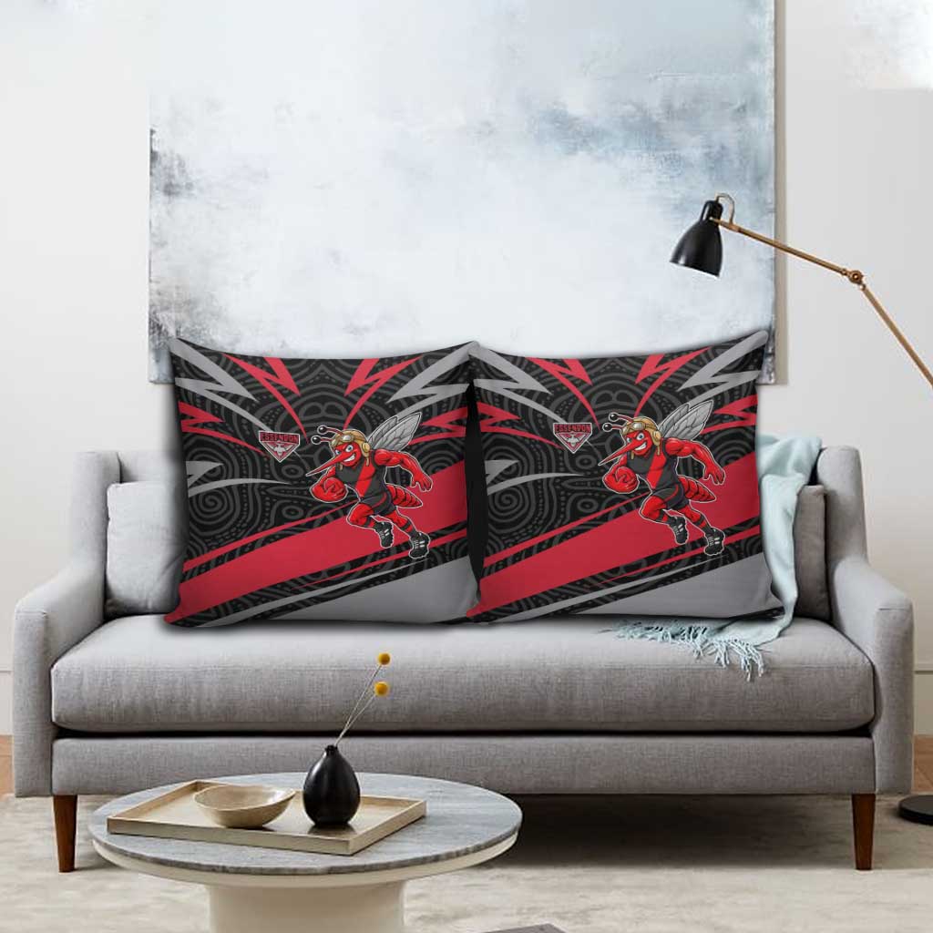 Essendon Bombers Australian Football Pillow Cover Skeeta Mascot With Indigenous Pattern Art