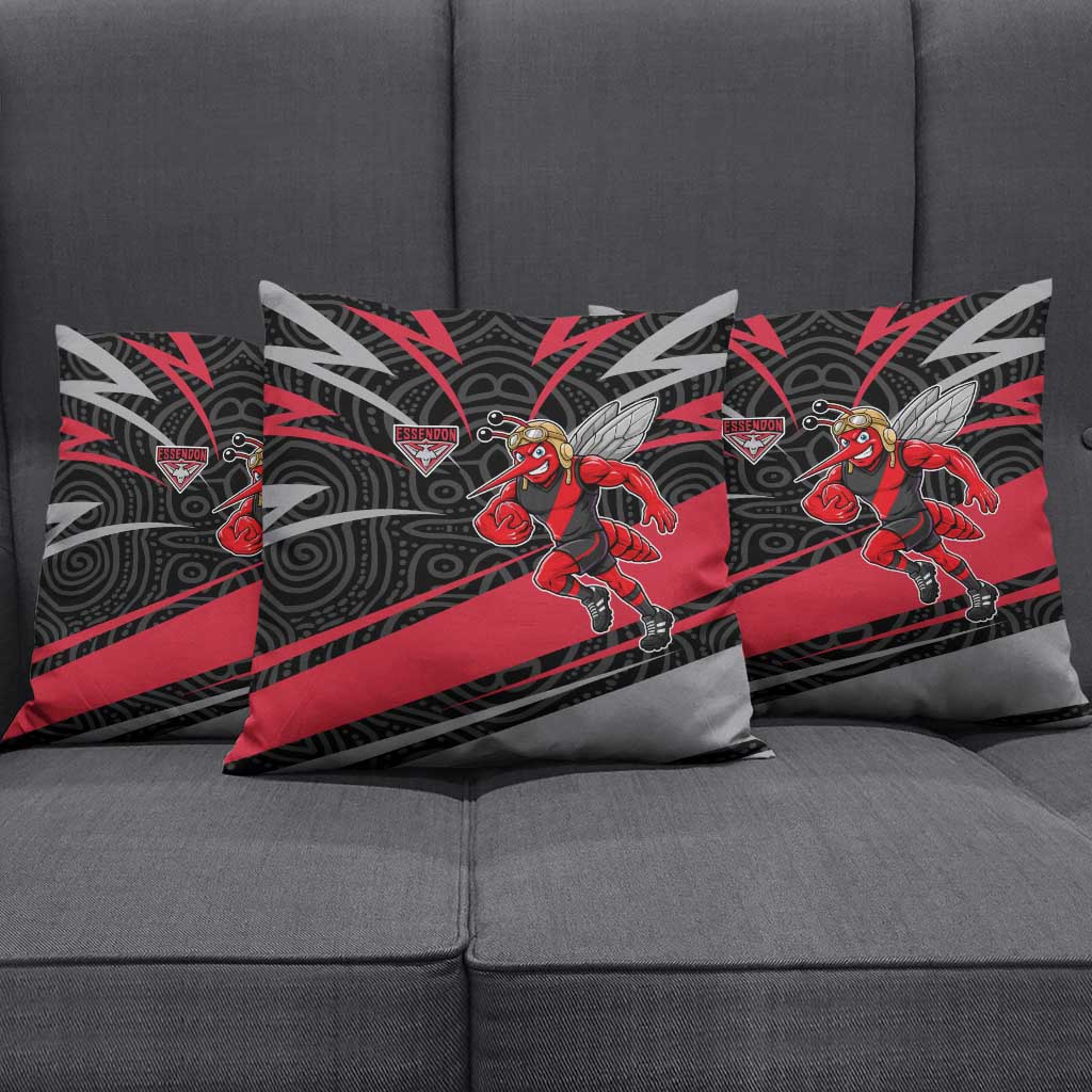 Essendon Bombers Australian Football Pillow Cover Skeeta Mascot With Indigenous Pattern Art