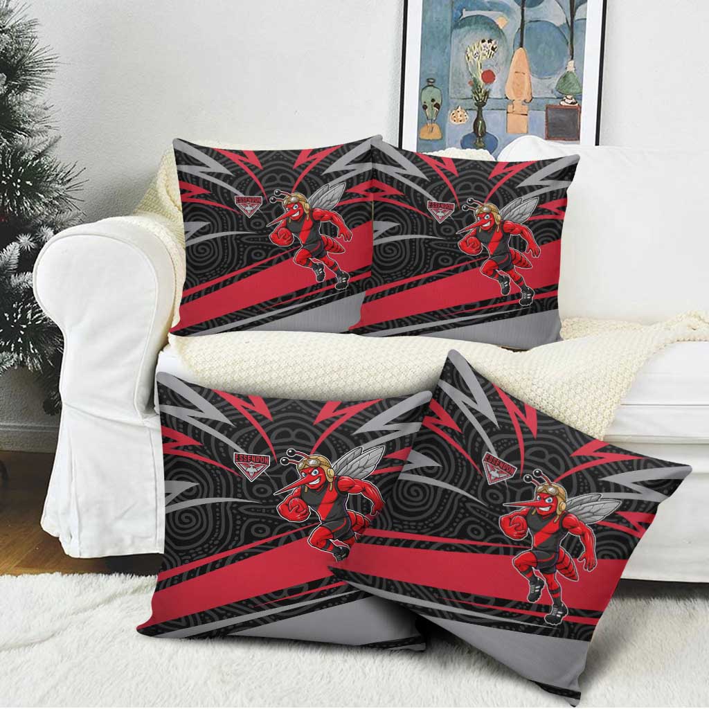 Essendon Bombers Australian Football Pillow Cover Skeeta Mascot With Indigenous Pattern Art