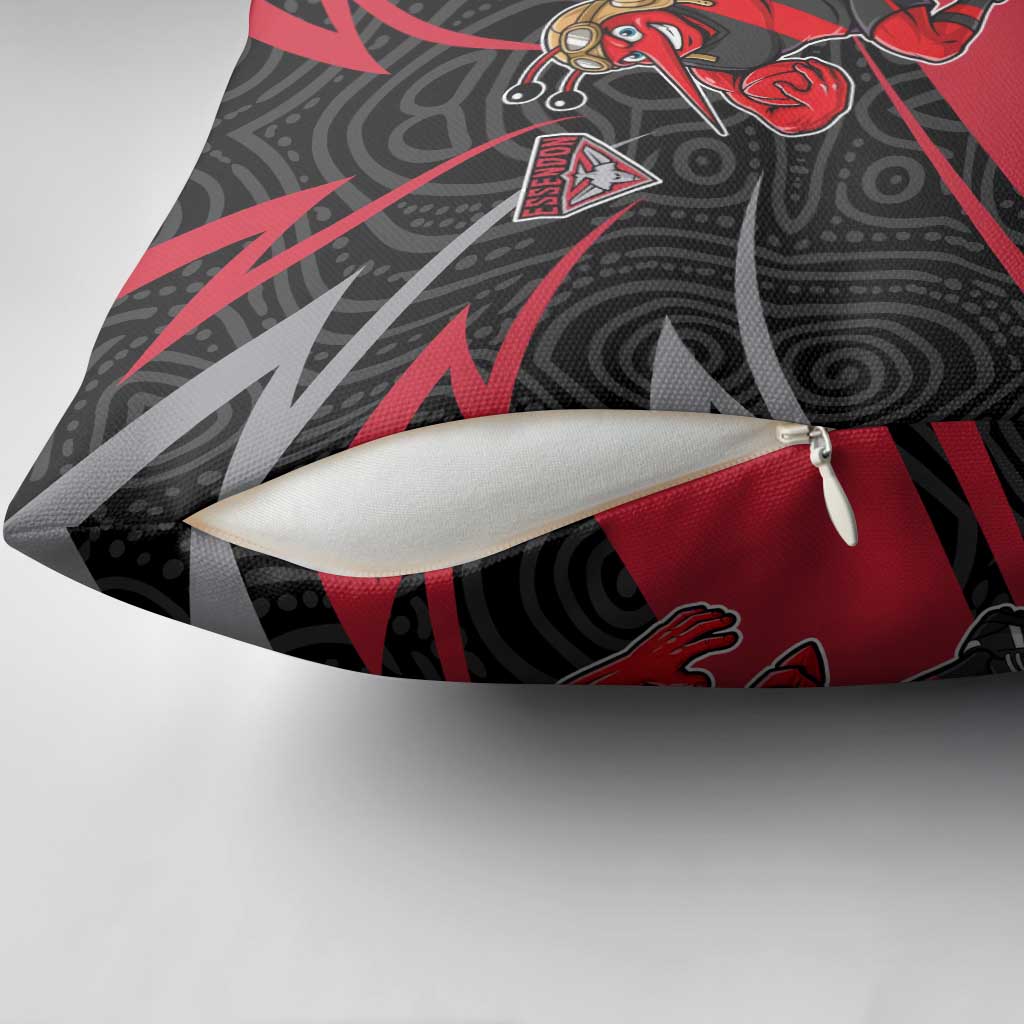 Essendon Bombers Australian Football Pillow Cover Skeeta Mascot With Indigenous Pattern Art