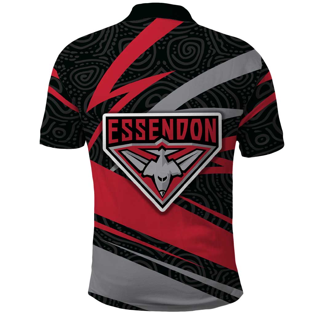 Essendon Bombers Australian Football Polo Shirt Skeeta Mascot With Indigenous Pattern Art