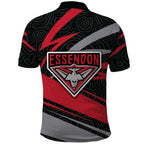 Essendon Bombers Australian Football Polo Shirt Skeeta Mascot With Indigenous Pattern Art