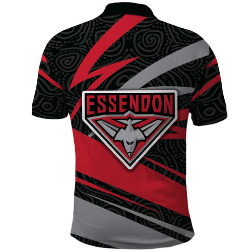 Essendon Bombers Australian Football Polo Shirt Skeeta Mascot With Indigenous Pattern Art