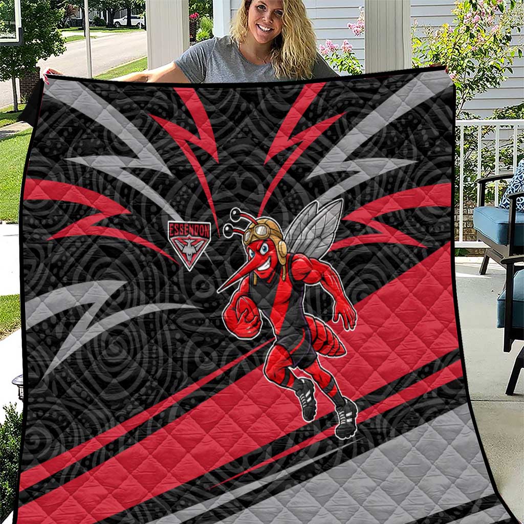 Essendon Bombers Australian Football Quilt Skeeta Mascot With Indigenous Pattern Art