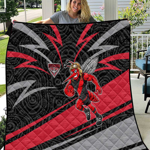 Essendon Bombers Australian Football Quilt Skeeta Mascot With Indigenous Pattern Art