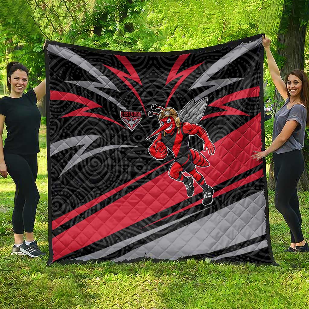 Essendon Bombers Australian Football Quilt Skeeta Mascot With Indigenous Pattern Art