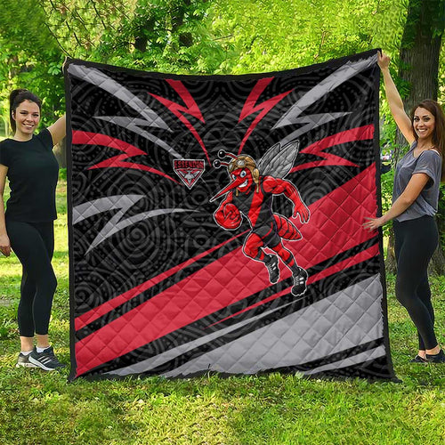Essendon Bombers Australian Football Quilt Skeeta Mascot With Indigenous Pattern Art