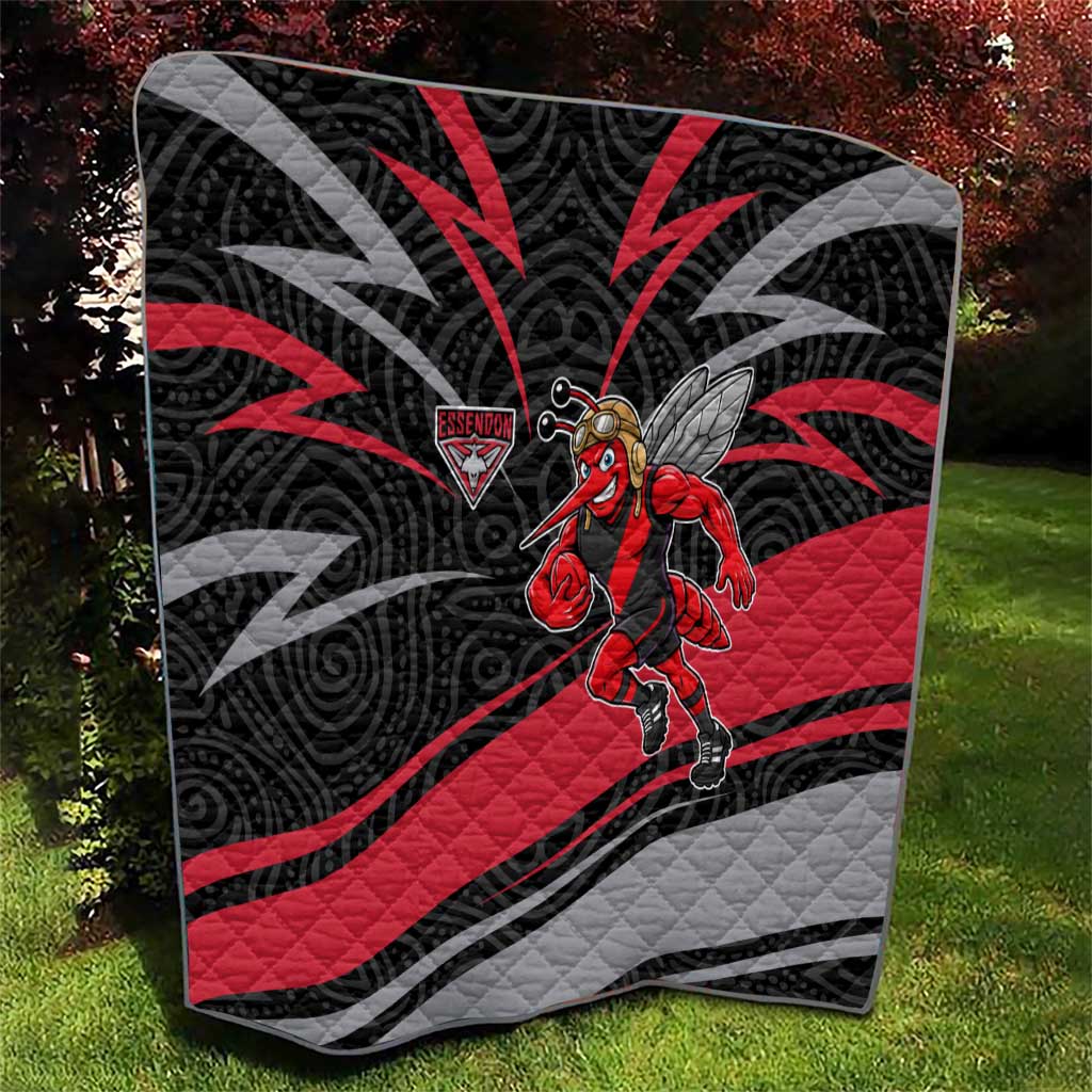 Essendon Bombers Australian Football Quilt Skeeta Mascot With Indigenous Pattern Art