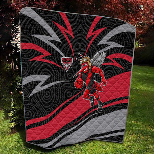 Essendon Bombers Australian Football Quilt Skeeta Mascot With Indigenous Pattern Art