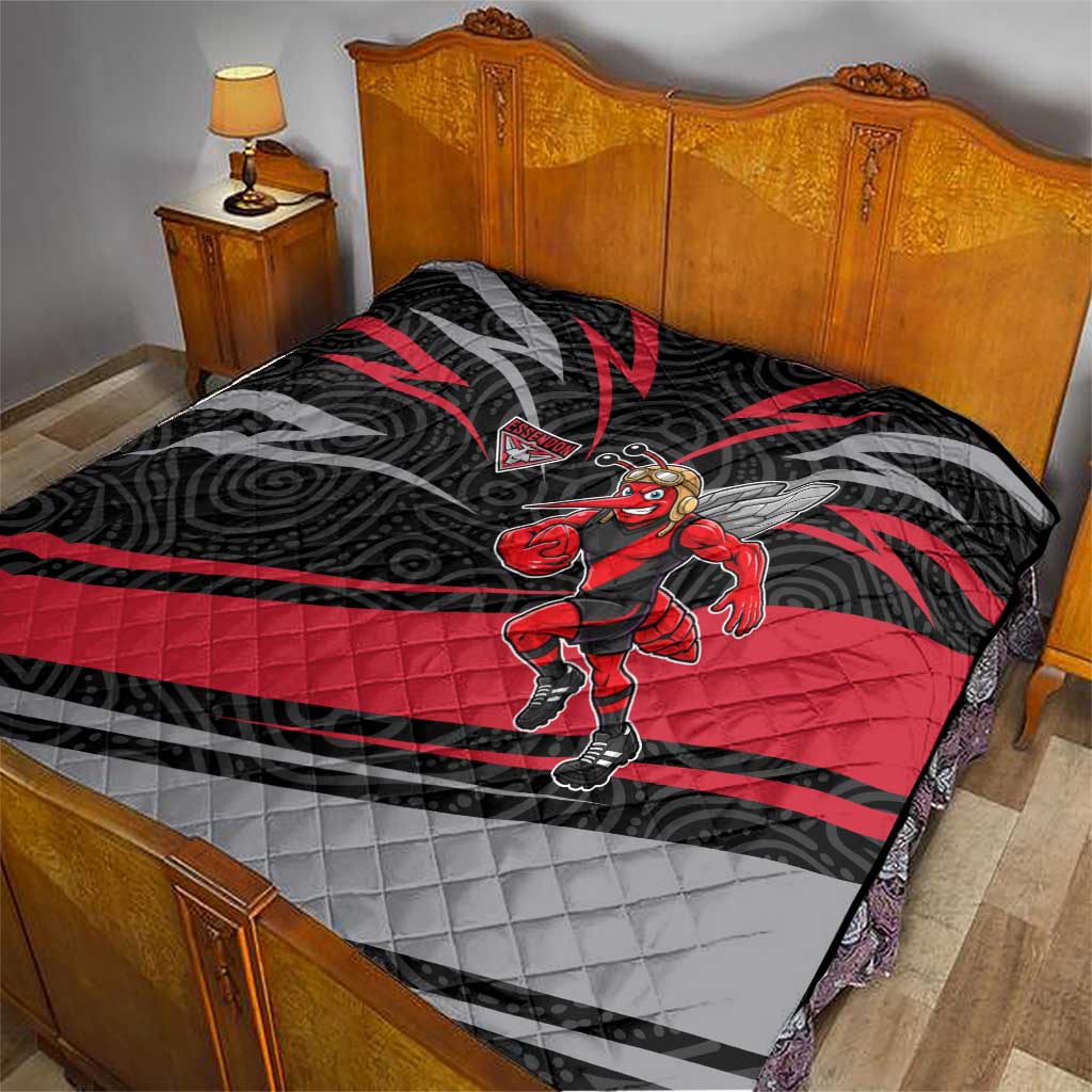 Essendon Bombers Australian Football Quilt Skeeta Mascot With Indigenous Pattern Art