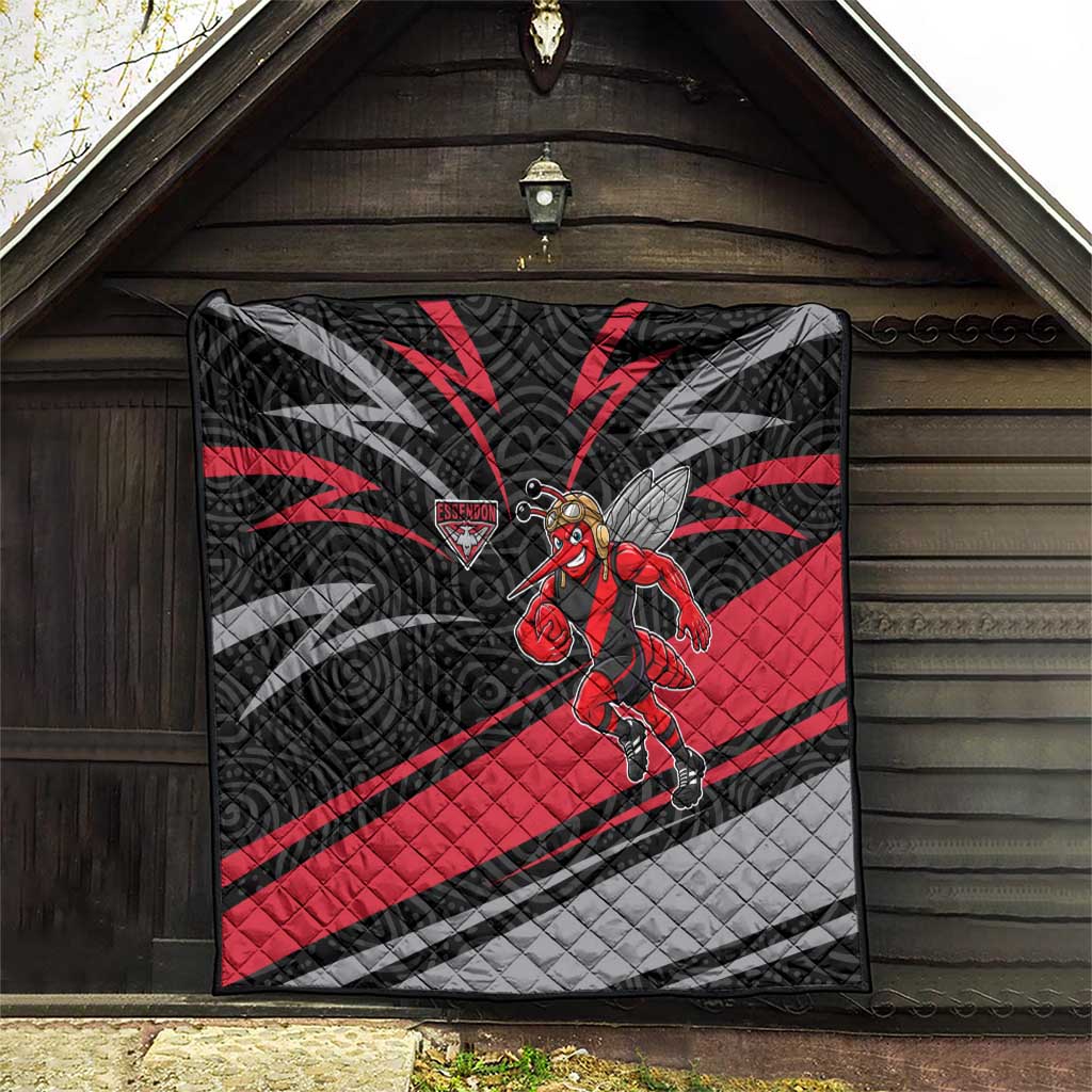 Essendon Bombers Australian Football Quilt Skeeta Mascot With Indigenous Pattern Art