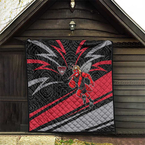 Essendon Bombers Australian Football Quilt Skeeta Mascot With Indigenous Pattern Art