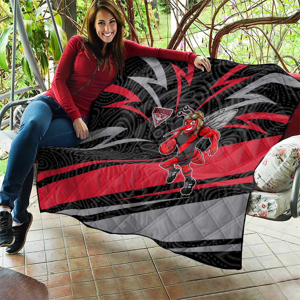 Essendon Bombers Australian Football Quilt Skeeta Mascot With Indigenous Pattern Art