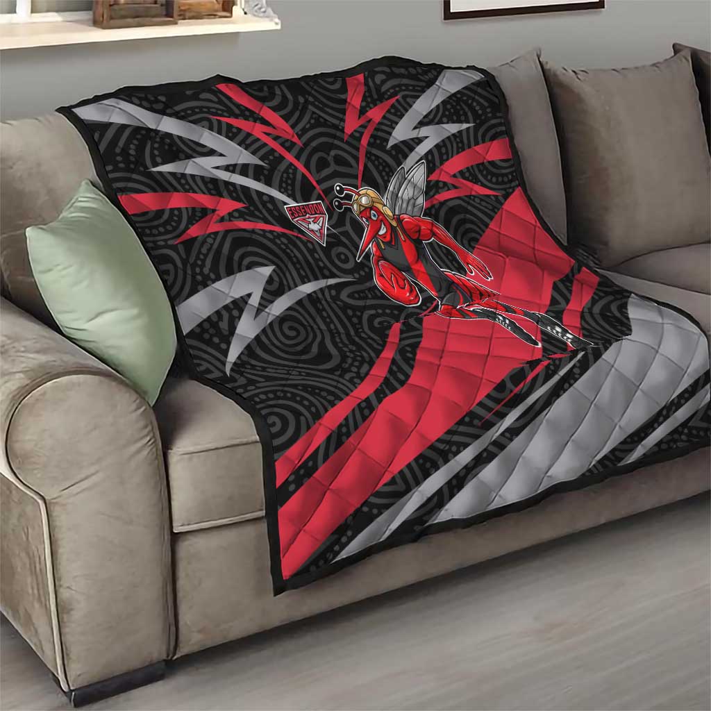 Essendon Bombers Australian Football Quilt Skeeta Mascot With Indigenous Pattern Art