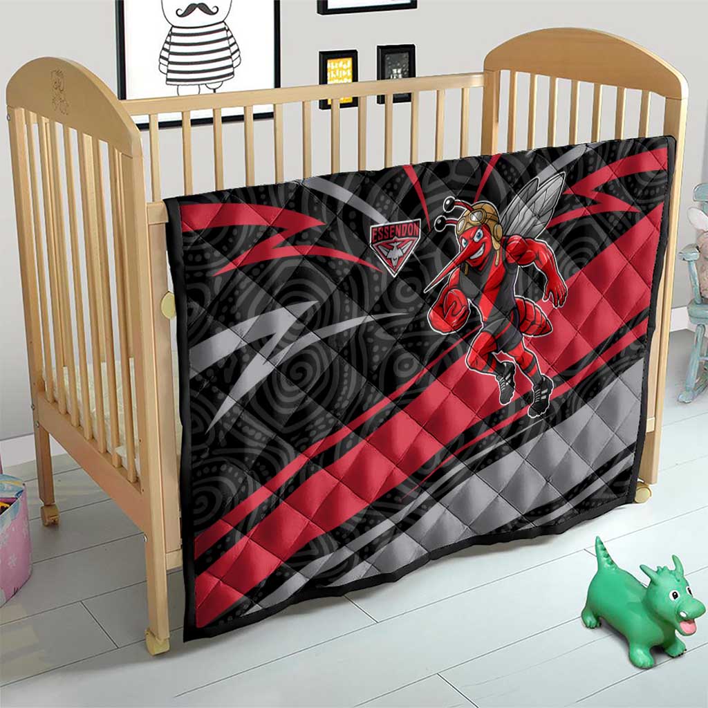 Essendon Bombers Australian Football Quilt Skeeta Mascot With Indigenous Pattern Art