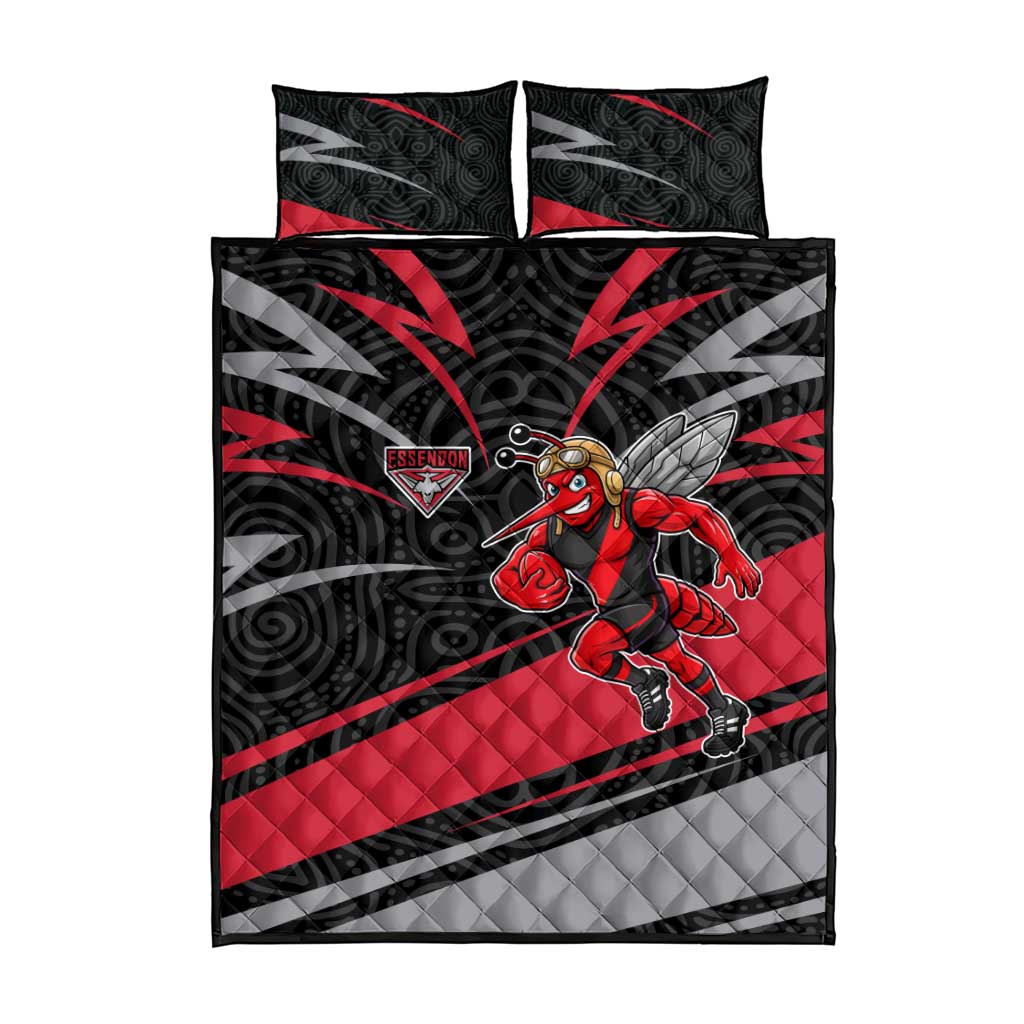 Essendon Bombers Australian Football Quilt Bed Set Skeeta Mascot With Indigenous Pattern Art