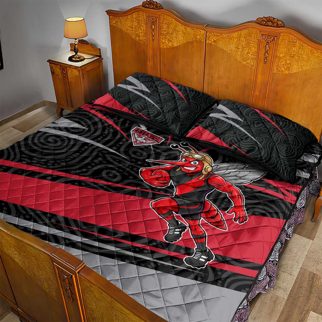 Essendon Bombers Australian Football Quilt Bed Set Skeeta Mascot With Indigenous Pattern Art