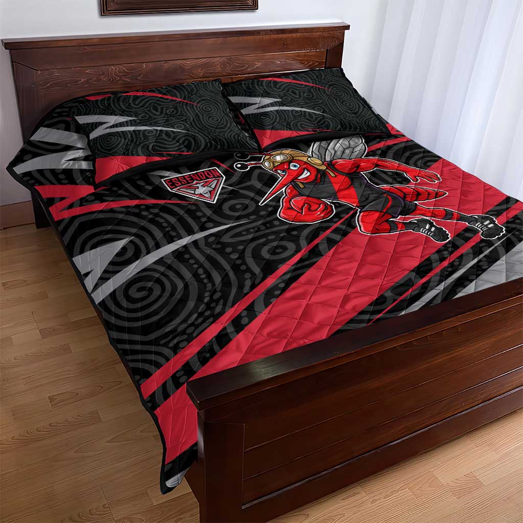 Essendon Bombers Australian Football Quilt Bed Set Skeeta Mascot With Indigenous Pattern Art