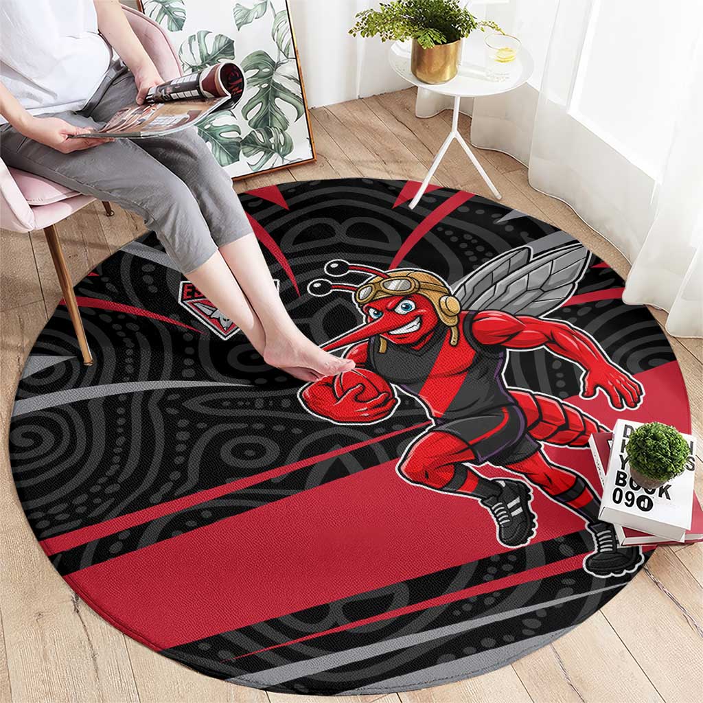Essendon Bombers Australian Football Round Carpet Skeeta Mascot With Indigenous Pattern Art