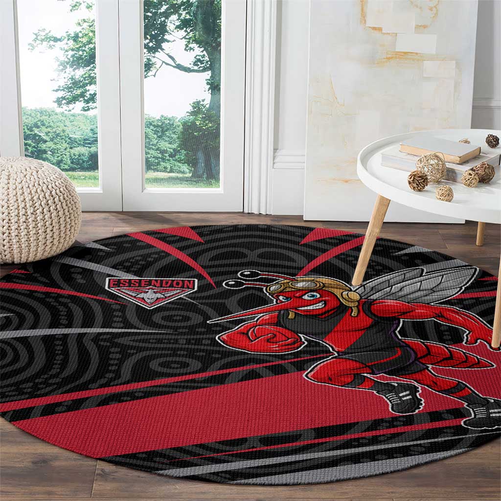 Essendon Bombers Australian Football Round Carpet Skeeta Mascot With Indigenous Pattern Art