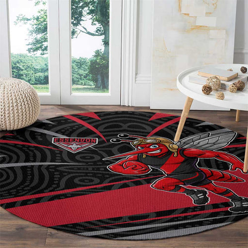 Essendon Bombers Australian Football Round Carpet Skeeta Mascot With Indigenous Pattern Art