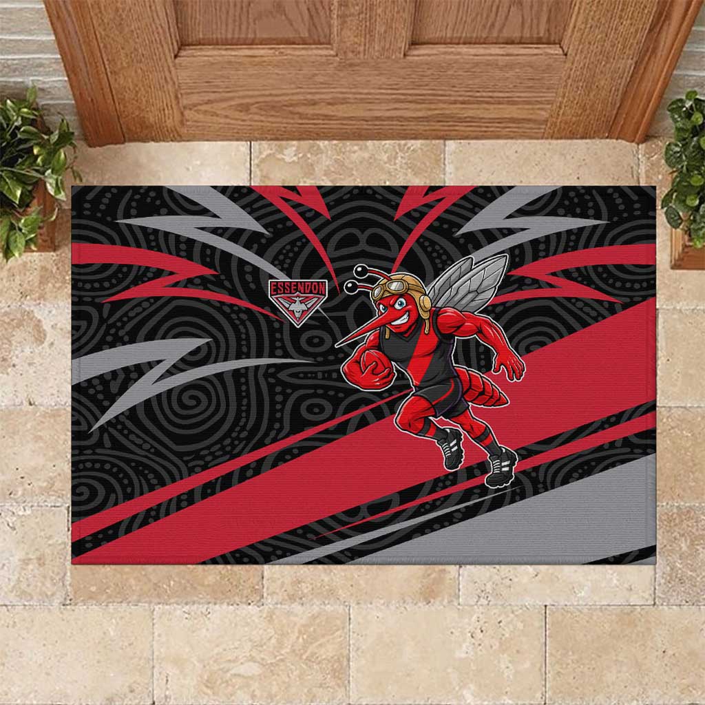 Essendon Bombers Australian Football Rubber Doormat Skeeta Mascot With Indigenous Pattern Art