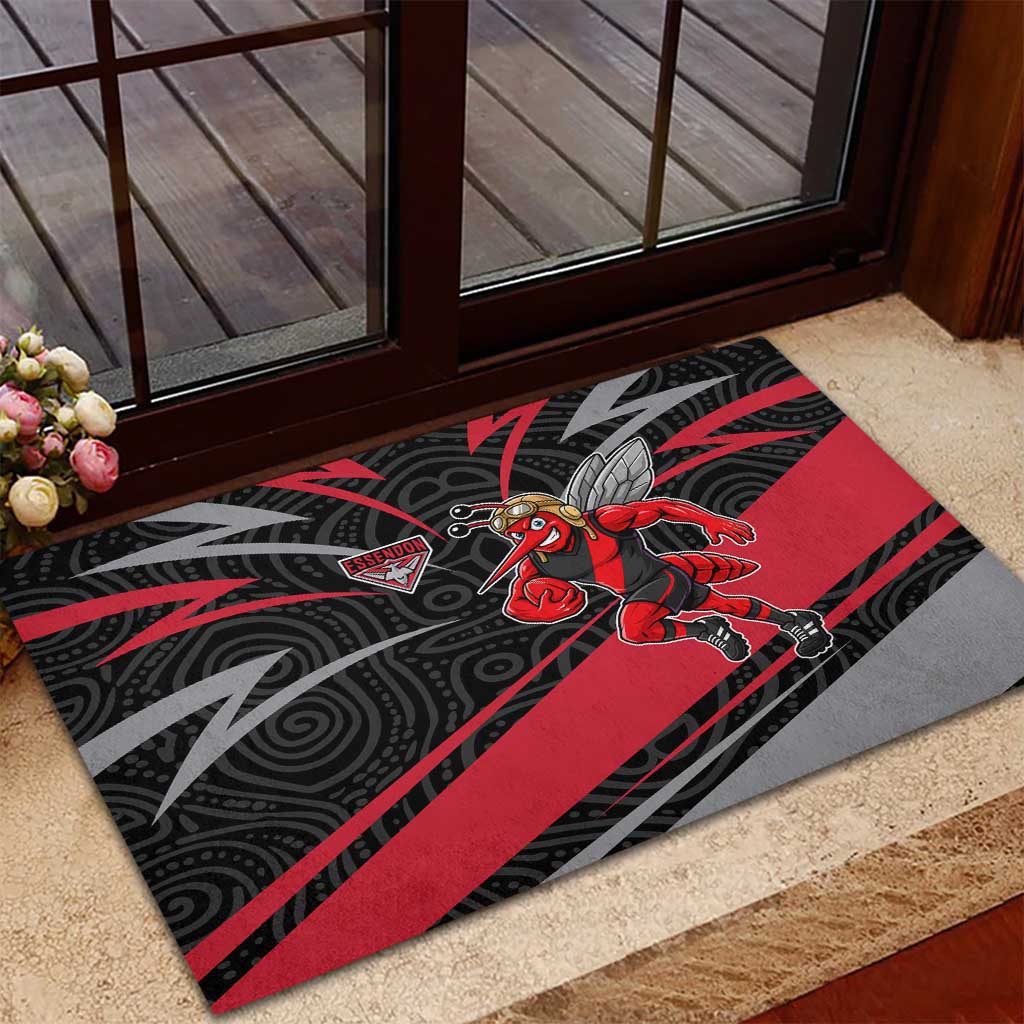 Essendon Bombers Australian Football Rubber Doormat Skeeta Mascot With Indigenous Pattern Art