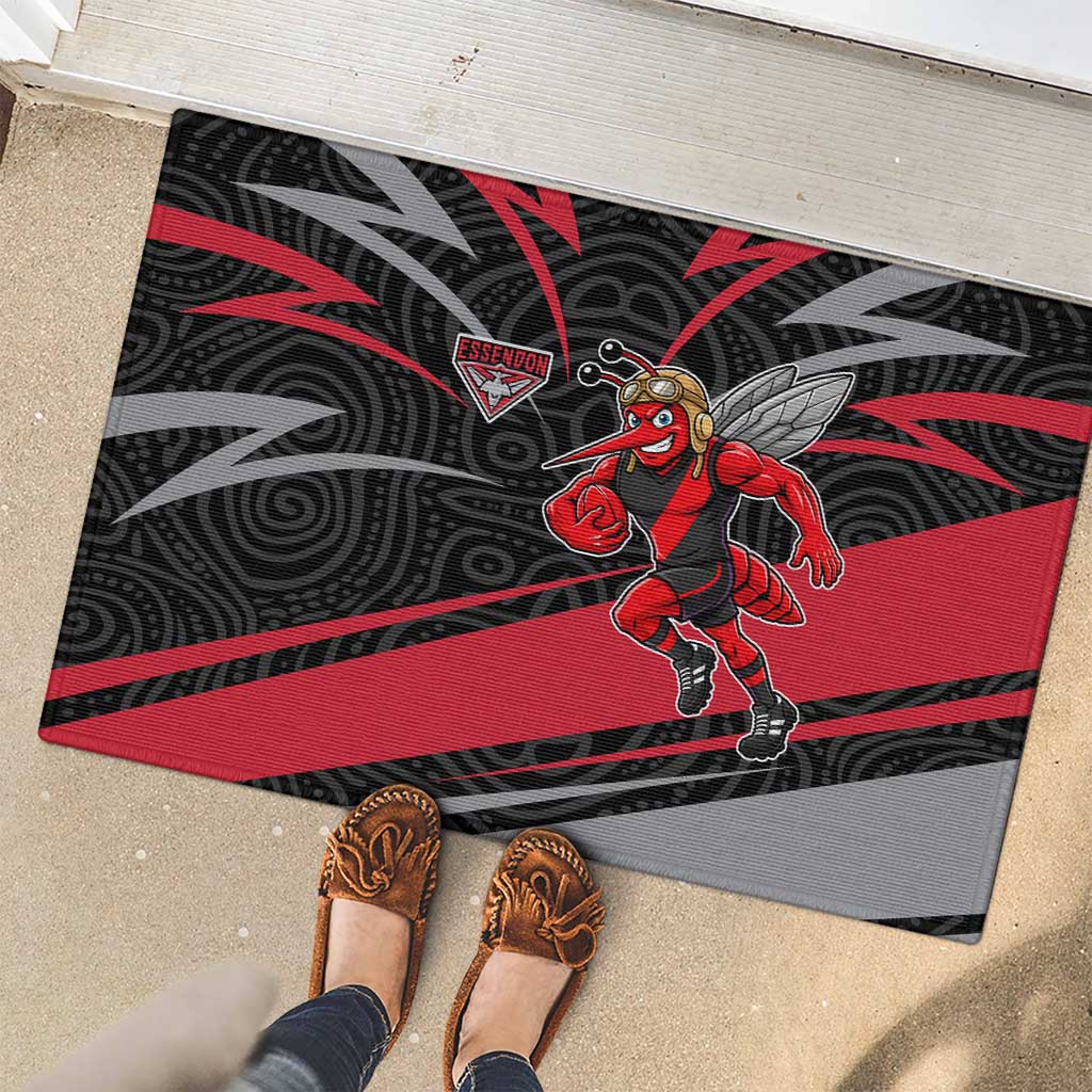 Essendon Bombers Australian Football Rubber Doormat Skeeta Mascot With Indigenous Pattern Art