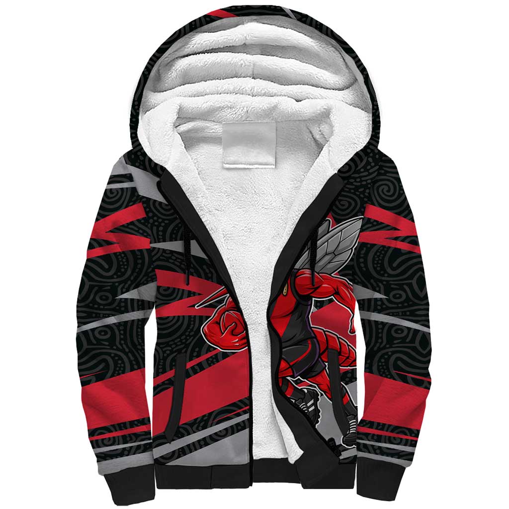 Essendon Bombers Australian Football Sherpa Hoodie Skeeta Mascot With Indigenous Pattern Art