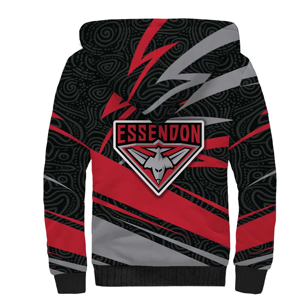 Essendon Bombers Australian Football Sherpa Hoodie Skeeta Mascot With Indigenous Pattern Art