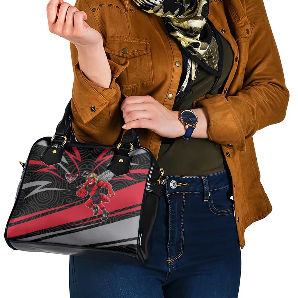 Essendon Bombers Australian Football Shoulder Handbag Skeeta Mascot With Indigenous Pattern Art