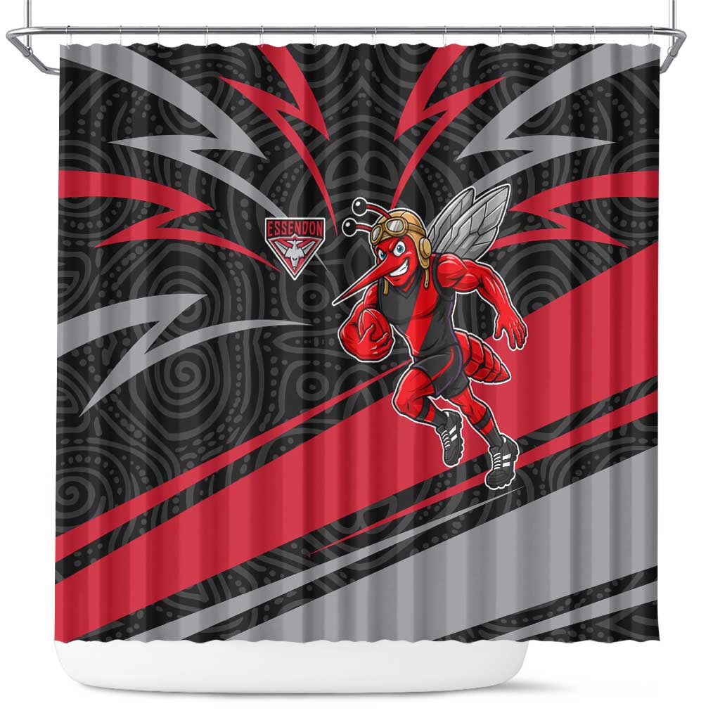 Essendon Bombers Australian Football Shower Curtain Skeeta Mascot With Indigenous Pattern Art