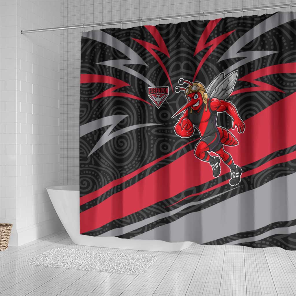 Essendon Bombers Australian Football Shower Curtain Skeeta Mascot With Indigenous Pattern Art